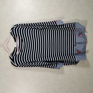 01164 Lilypad black & white stripes and check embroidered blouse 2X